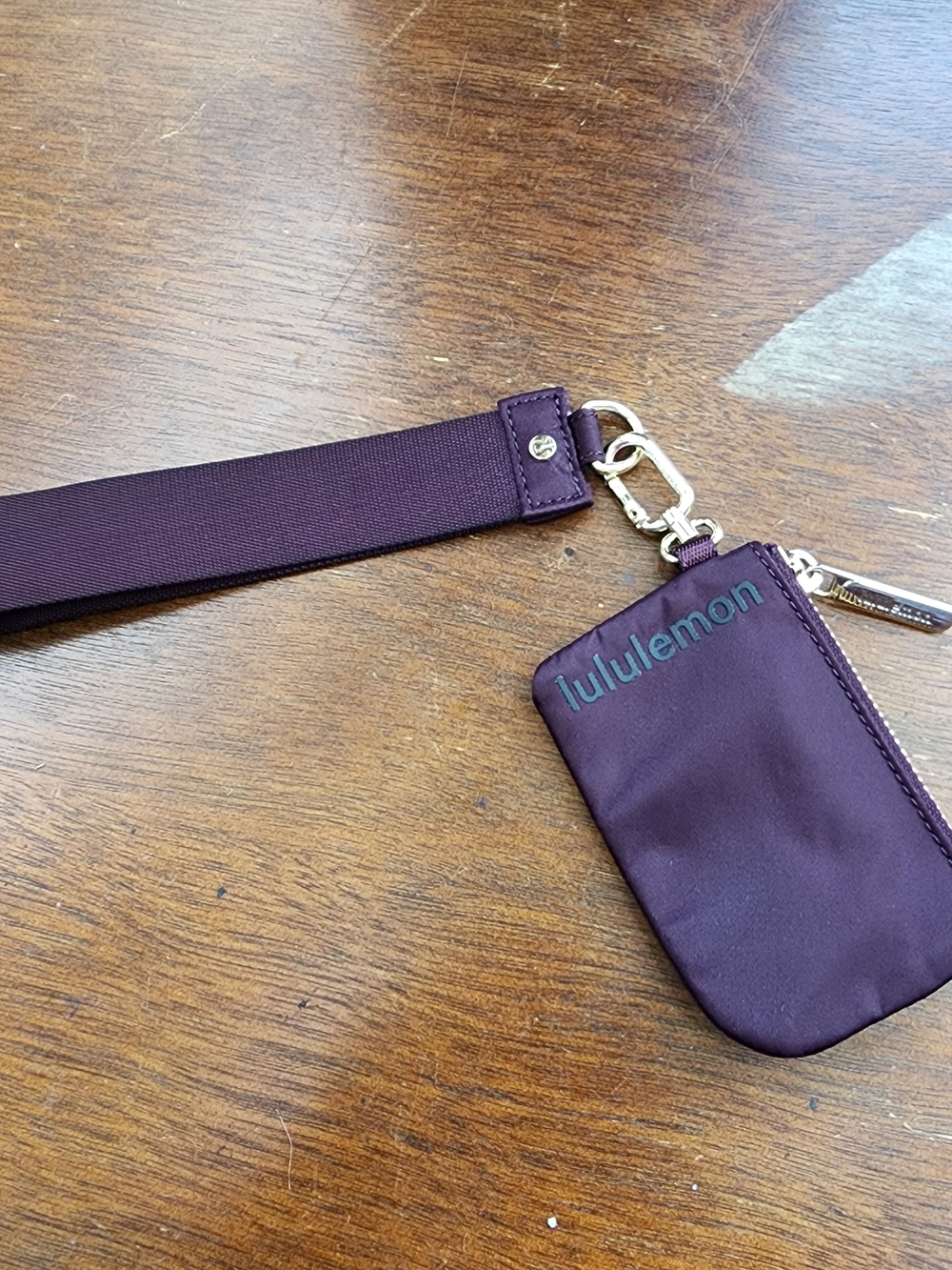 Lululemon Dual Pouch Wristlet Dark Purple Plum Wallet Keychain OS